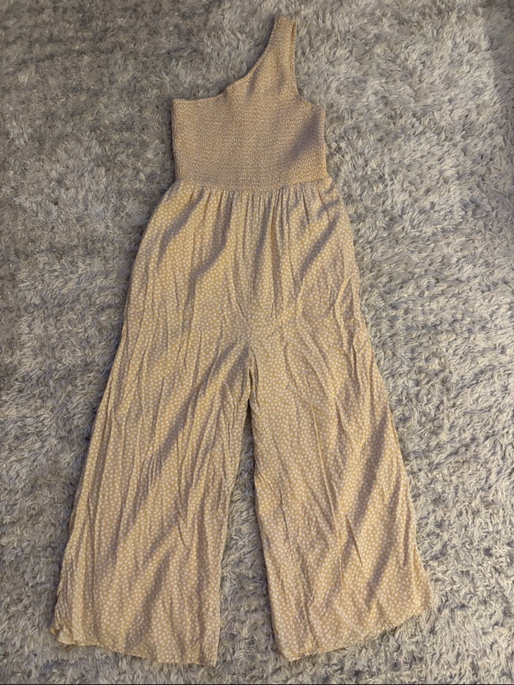 One-Shoulder Wide-Leg Jumpsuit in Light Beige Dot